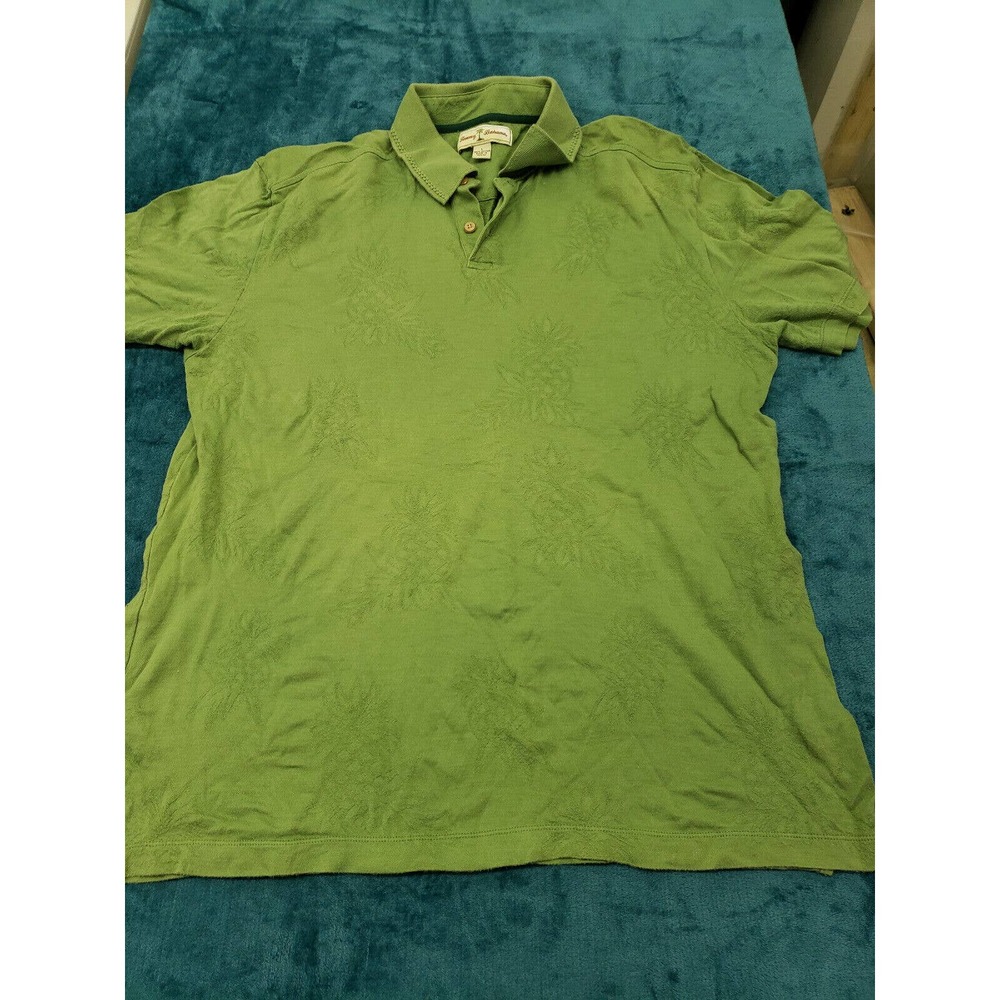 Tommy Bahamas Mens Green Short Sleeve Collared Polo Shirt Size Large Pineapple